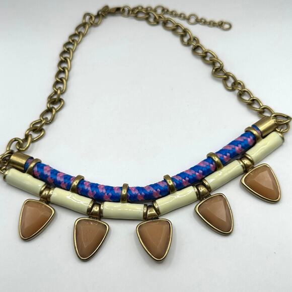 J Crew Necklace  Aztec Enameled Lucite Pink Blue Cream Bib Statement - Picture 8 of 8